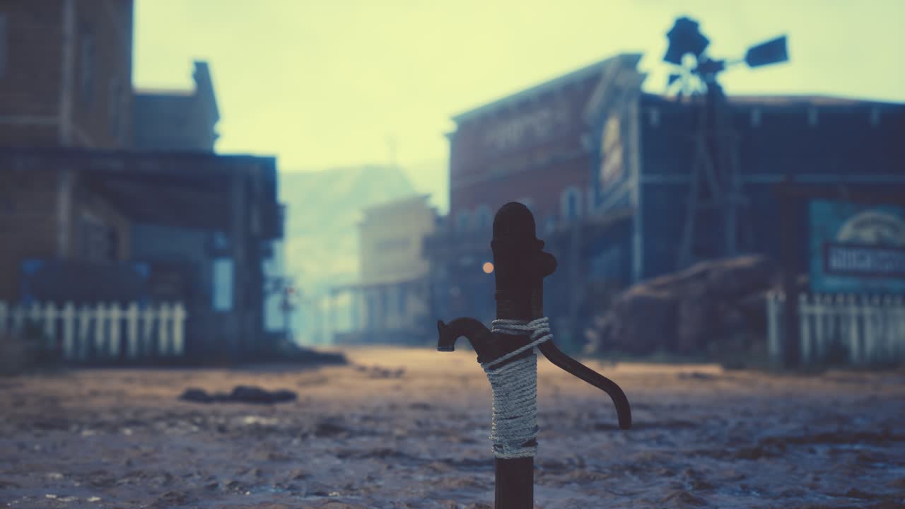 vieja bomba de agua oxidada en la ciudad del oeste salvaje