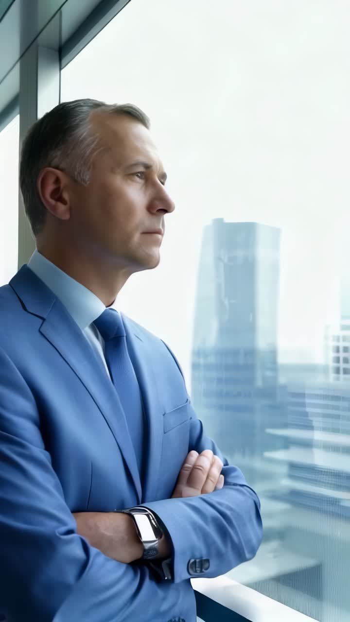 Businessman looking out of office window