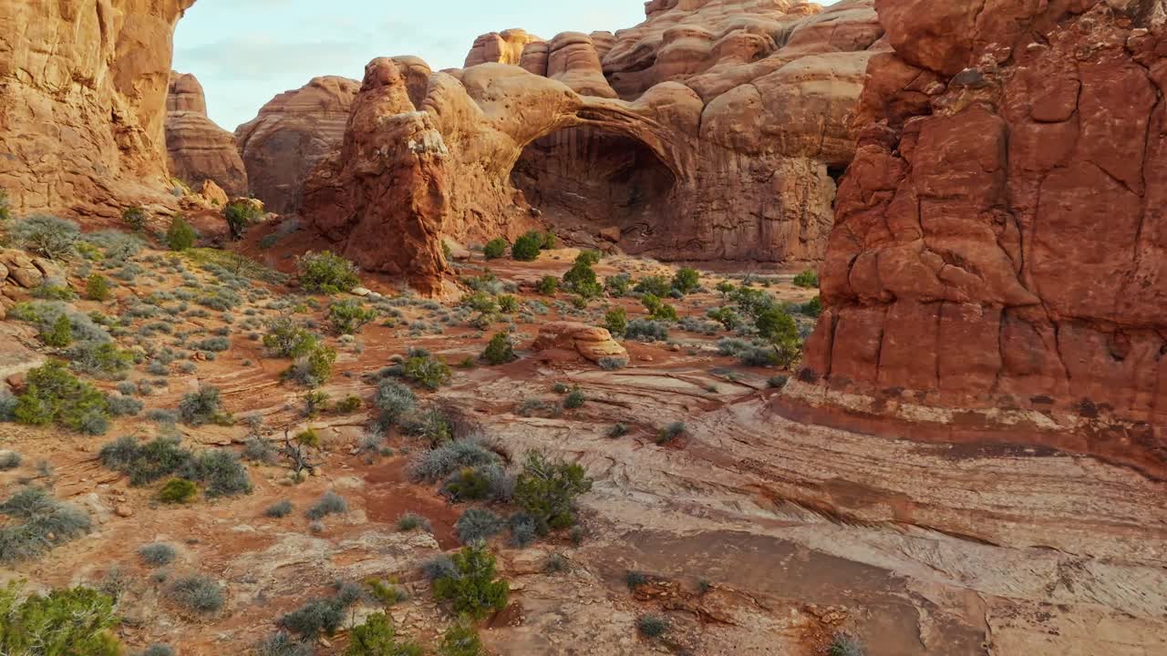 Aerial View Of Rock Formations At Arches National Park In Utah, United States