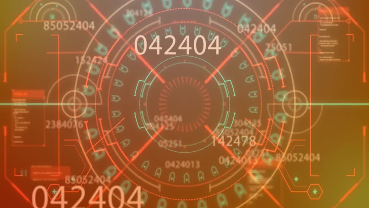 animación de números cambiantes, patrón de mandala y lenguaje informático sobre un fondo abstracto