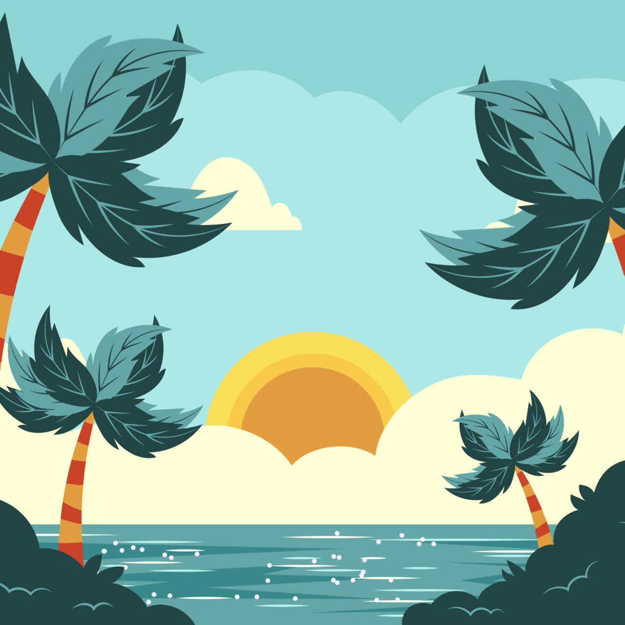 열대 해가 지는 해변 장면