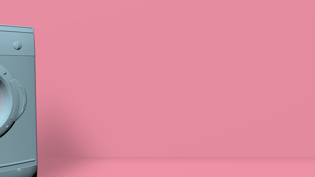 lavadora azul sobre un fondo pastel rosado