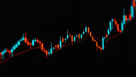 dynamic financial chart visualization: exploring market trends through intricate candlestick patterns on a dark background for enhanced clarity