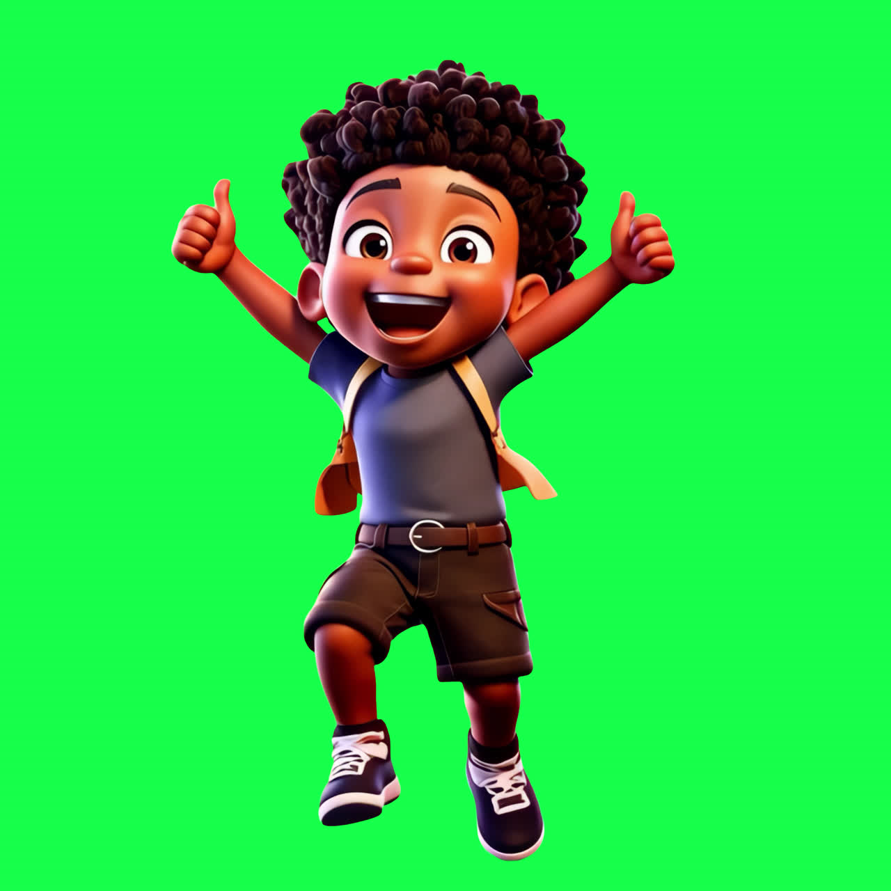 Joyful cartoon child jumping animation isolated asset, transparent 4K video, alpha channel, ProRes