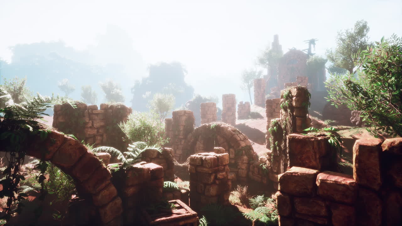 Ancient Ruins in a Misty Jungle