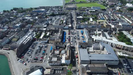 dungarvan waterford ireland drone flying over town centre and the square heart of busy seaside town in summer