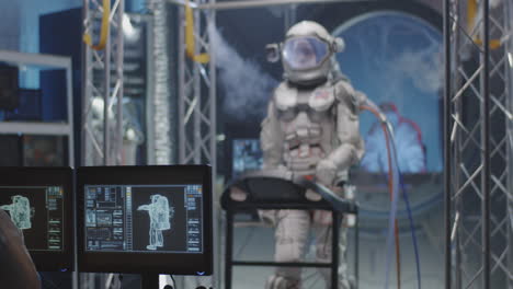 astronaut training in a space simulation lab