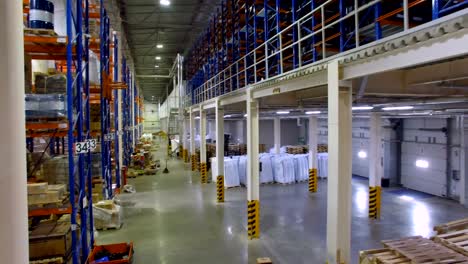 storage interior. camera goes up. shelfs, racks, no people.