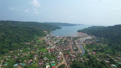 aerial view of the beautiful city of santo antonio with the sea in the background at ilha do principe (prince island) sao tome e principe,africa