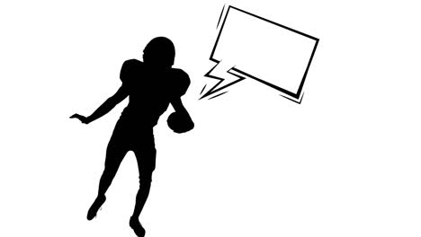 Animation-of-silhouette-of-american-football-player-with-speech-bubble-on-white-background