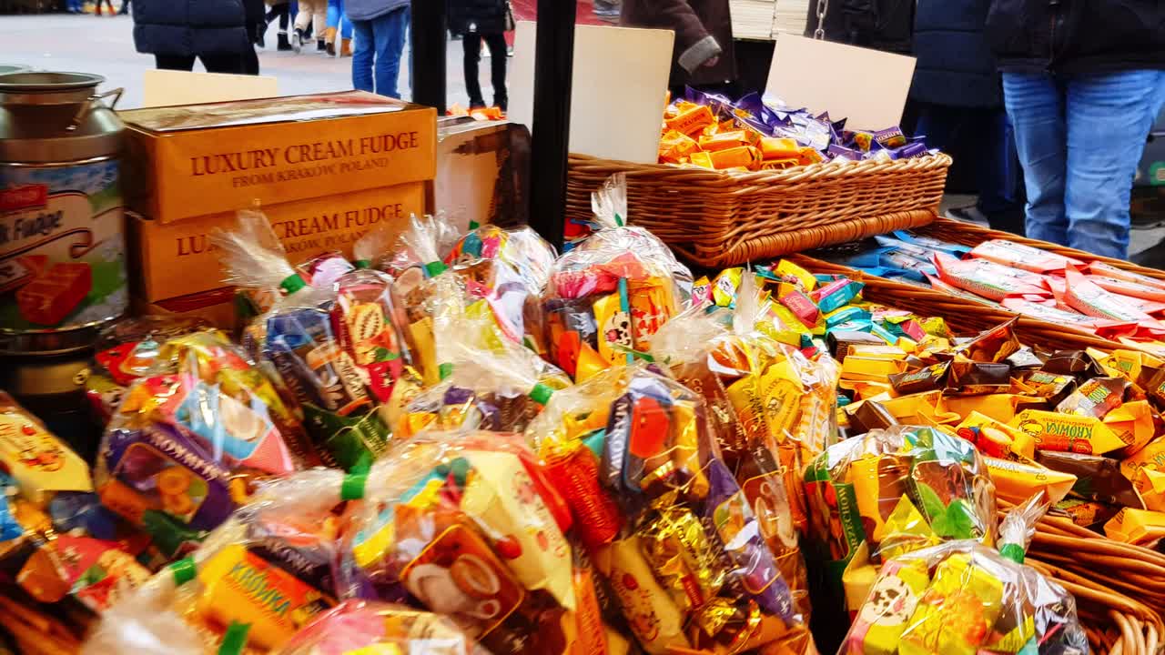 Caramel, butterscotch and sweets in the Christmas fair in Krakow, Poland