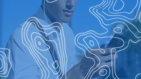 animación de formas en movimiento sobre el hombre usando teléfono inteligente