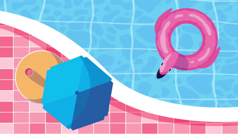 summer season in pool with flamingo float