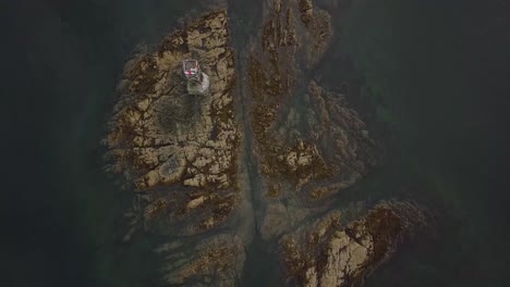 Aerial-Lift-off-Vanderbilt-Reef,-Green-Ocean-Water,-Dangerous-Coral-Reef,-Lynn-Canal,-AK