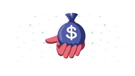 animación de la mano con la bolsa de dinero