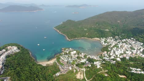 Hong-Kong-Sheung-Sze-Wan-Beach-and-Tai-Hang-Hau-Village,-Aerial-view