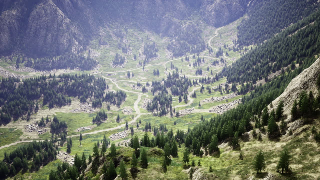 Breathtaking view of a winding mountain path surrounded by lush greenery