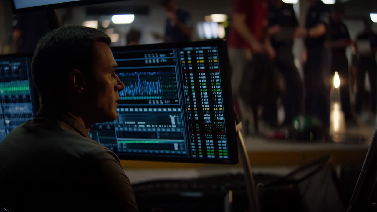 A man analyzing data on computer screens