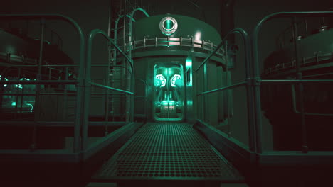 glowing green industrial facility