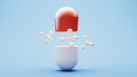 medical capsule and molecules, 3d rendering.