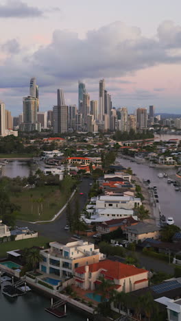 aerial view of gold coast cityscape at sunset