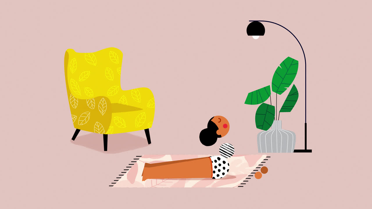 집에서 요가를 연습하는 여자