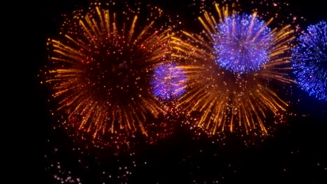 beautiful blue red golden decoration on black sky firework display composition seamless loop background for birthday, anniversary, celebration, holiday, new year, party, celebrations, invitation