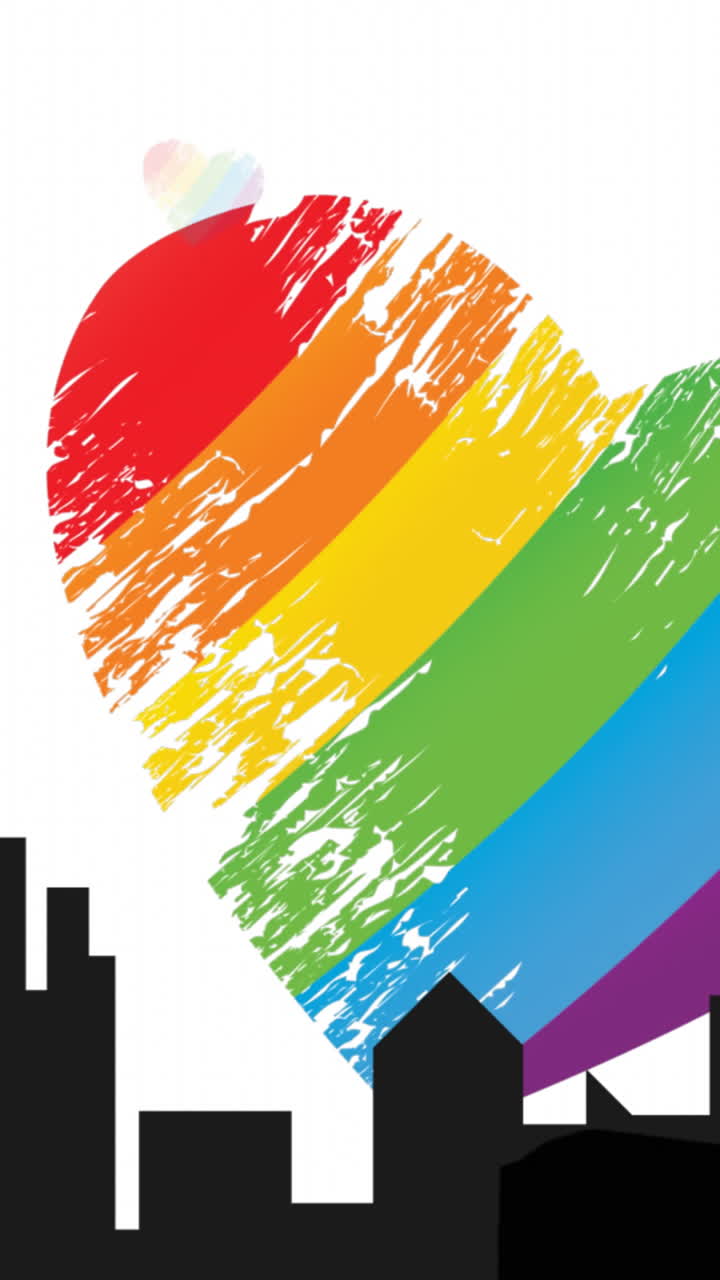 Animation of model of city over rainbow hearts