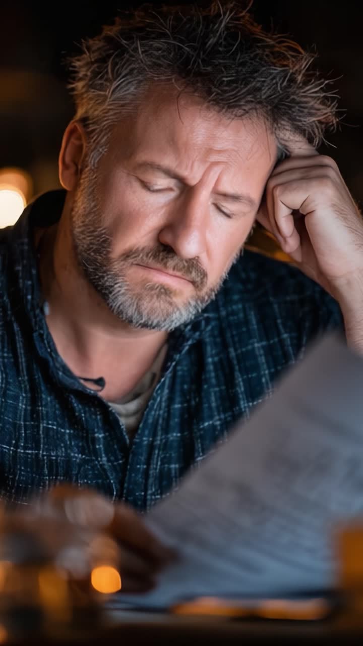 Confronting Uncertainty: A Reflective Encounter with Words, Contemplation, and Emotions Captured in Intense Focus and Thoughtful Demeanor