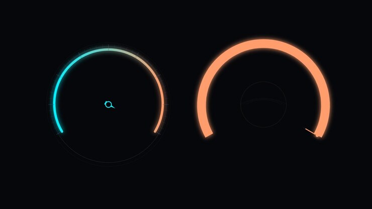Abstract Digital Interface with Animated Circular Loading Gauges