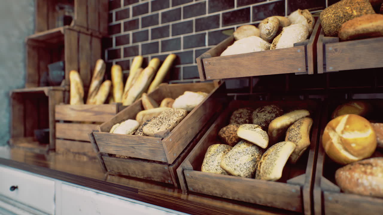 Delicious assortment of fresh bread displayed in rustic wooden baskets
