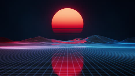 digital space and sunset with retro style, 3d rendering.