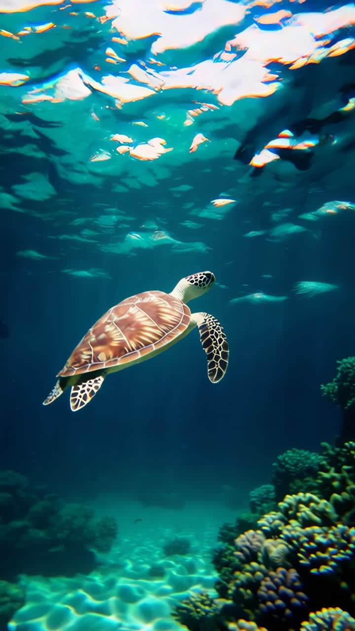 Sea Turtle in Coral Reef Underwater