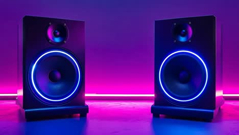 a pair of speakers sitting on top of a table