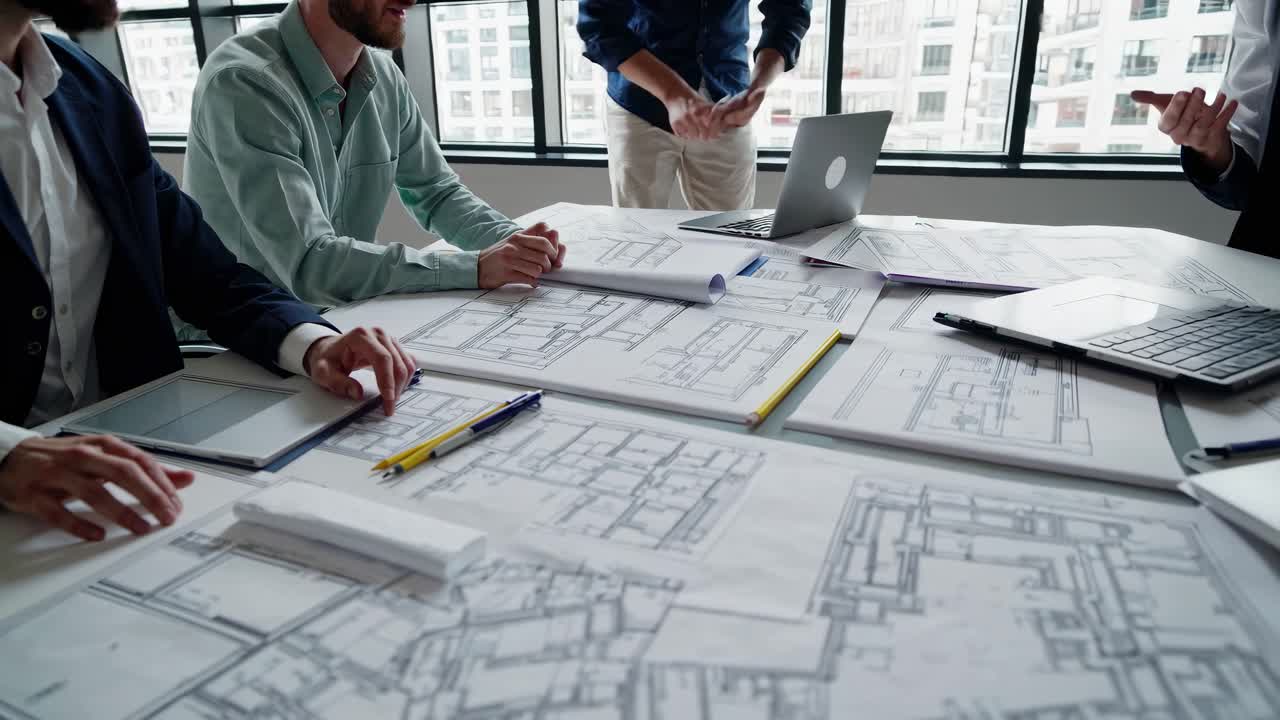 equipo de arquitectura discutiendo los planes del proyecto