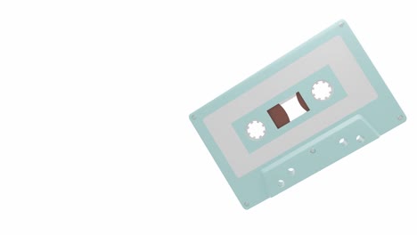 pale blue cassette tape isolated on white text space.