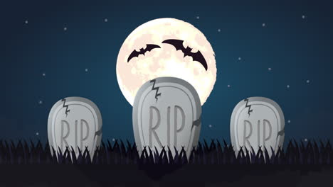 escena oscura de halloween con murciélagos volando en el cementerio