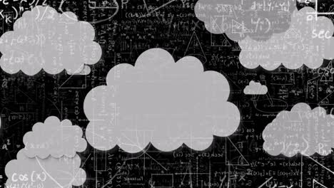 animación de nubes sobre fórmulas matemáticas en fondo negro