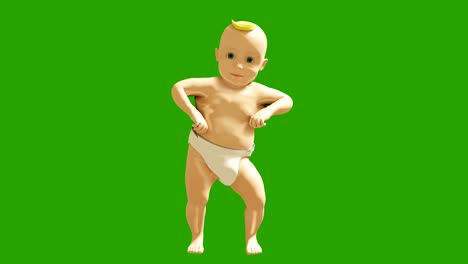 un niño pequeño bailando contra una pantalla verde. animación de renderización 3d de niños pequeños bailando. animación en bucle.