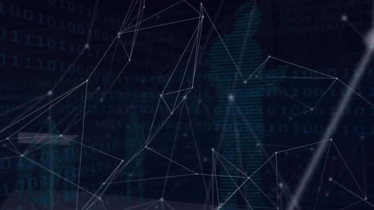 Animation of networks of connections over binary coding and business people