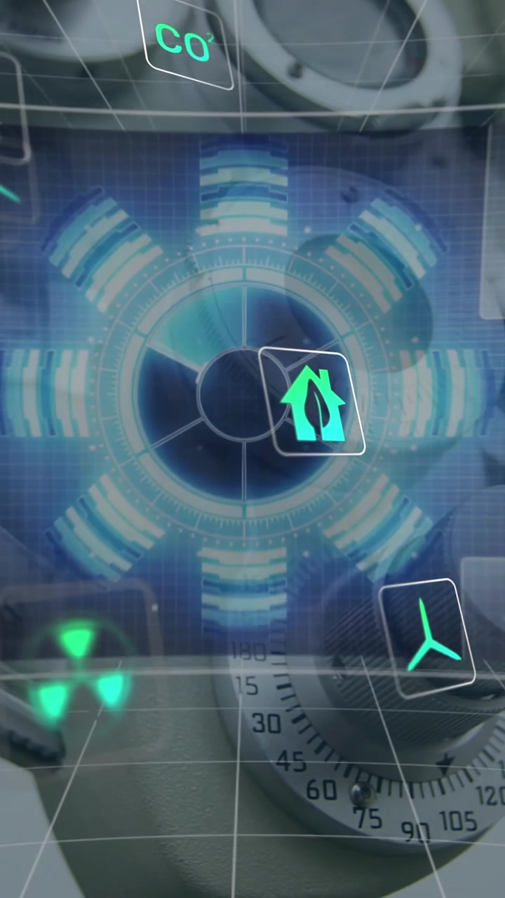 Animation of data processing and ecology icons over microscope