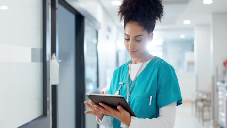 nurse, happy woman and tablet for hospital
