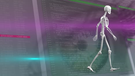 animación del procesamiento de datos y esqueleto digital sobre el ojo