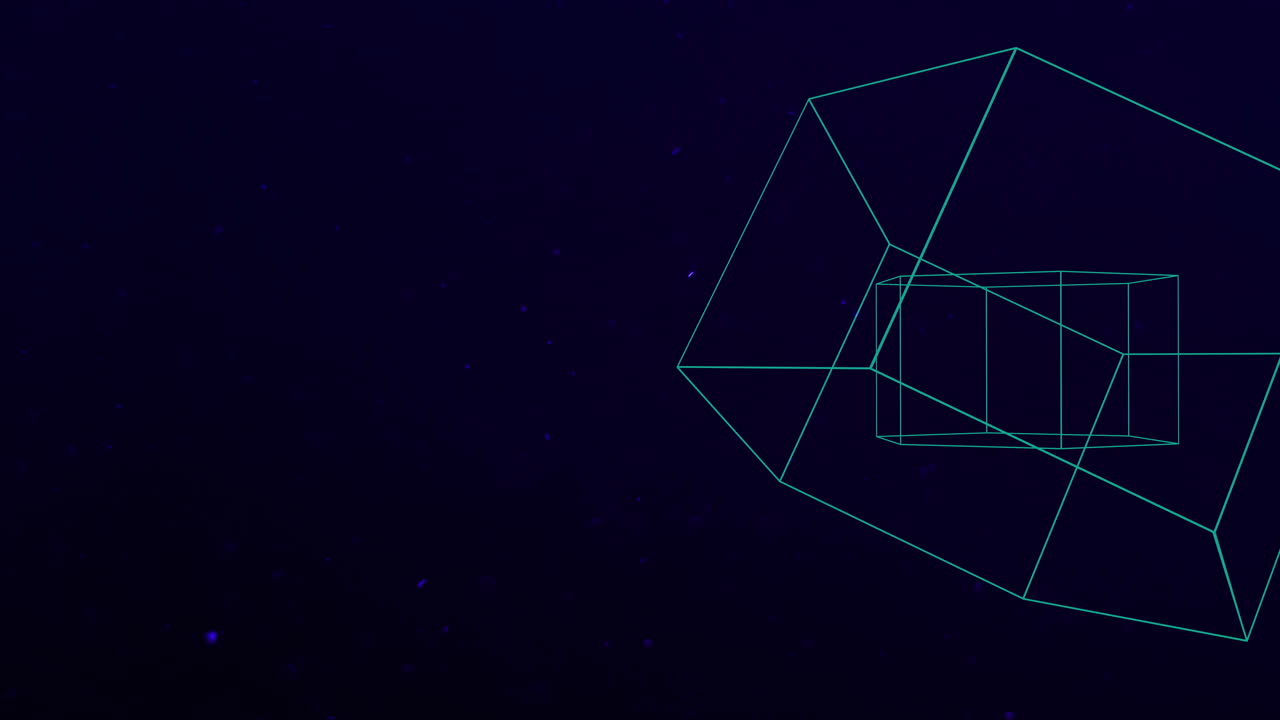 абстрактная зеленая геометрическая фигура в темном пространстве с мушиными блестками