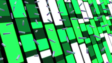 animación de formas que caen sobre formas geométricas verdes