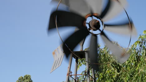 windmill on farm tight shot as it spins in the breeze