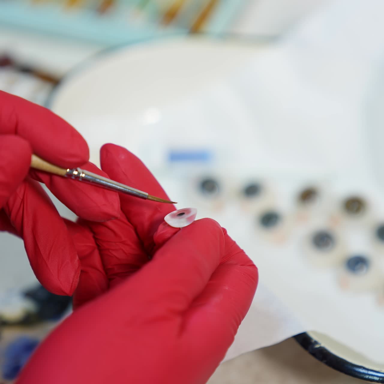 Glass eye prosthetic, close up