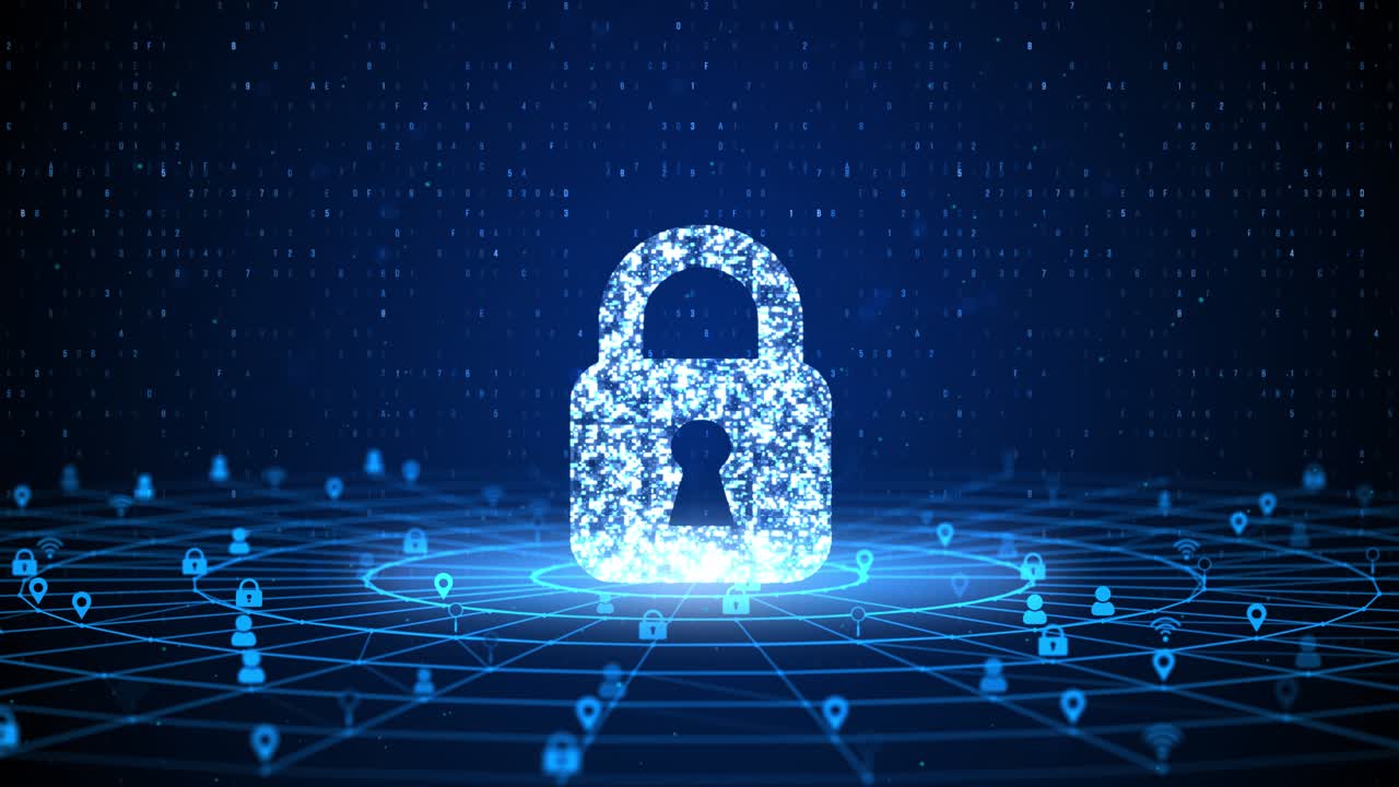 Digital cyberspace abstract padlock icon in loop animation digital protection firewall cyber