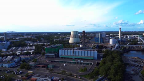 waste incineration plant, waste to new energy sources, polluting the atmosphere and contributing to climate change. great aerial view flight panorama overview drone
