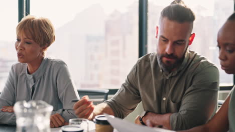 meeting, documents and teamwork with a business